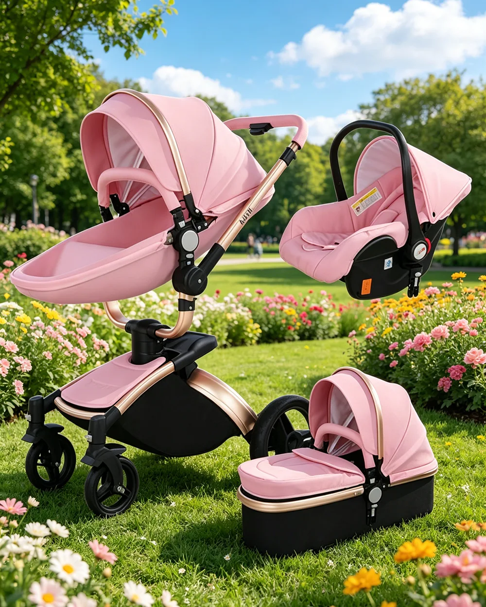 Alternative view of 3-in-1 PU Travel Newborn Stroller Car Seat Combo