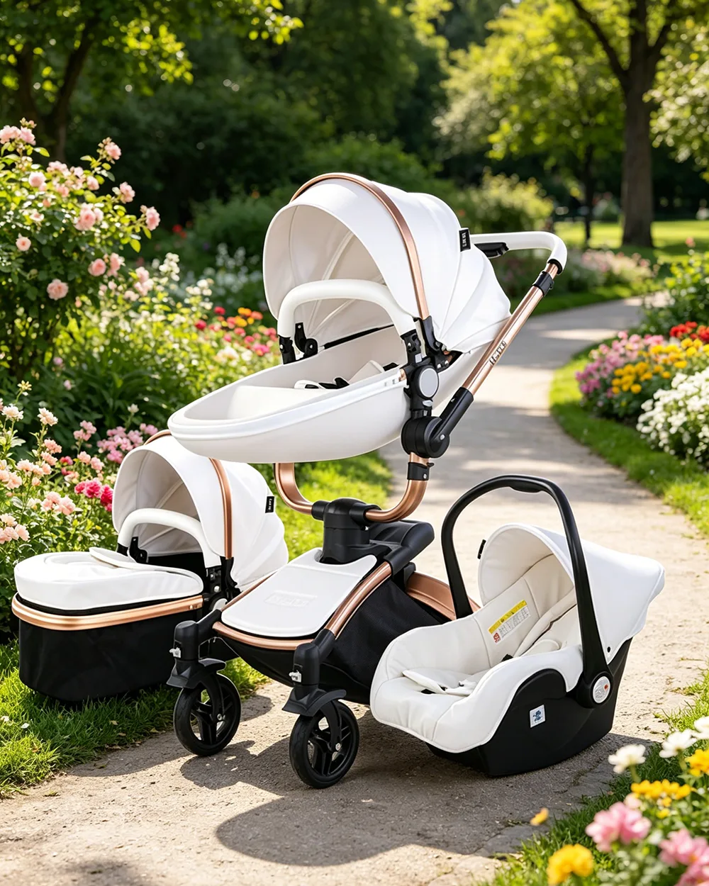 3-in-1 PU Travel Newborn Stroller Car Seat Combo
