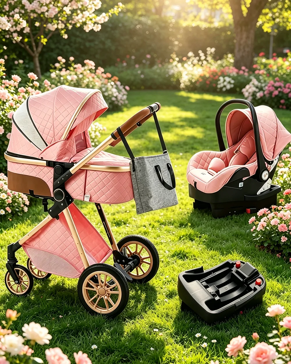 5 In 1 Travel Stroller Car Seat Combo Folding Pushchair
